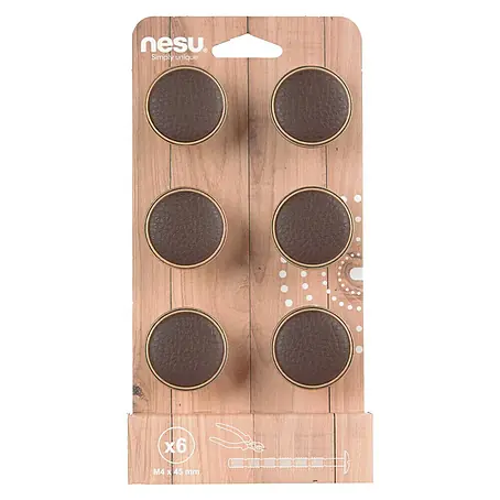 Nesu  Set de pomos para muebles Cuero marrón 6 uds.