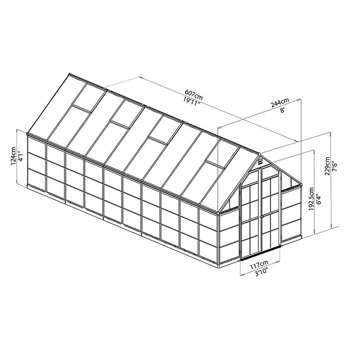 Palram – Canopia Gewächshaus Balance - 607 x 244 x 229 cm, Grün, Transparent