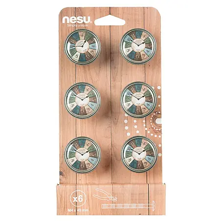 Nesu  Set de pomos para muebles Reloj plateado 6 uds.