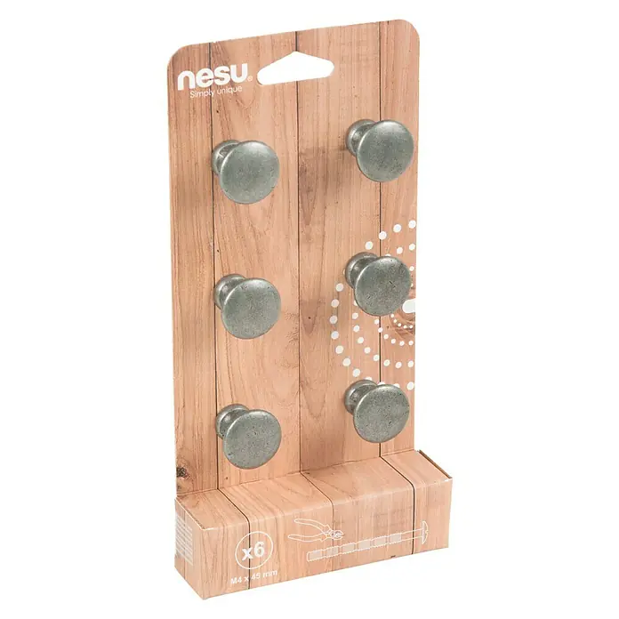 Nesu Set de pomos para muebles 347PT 6 uds. - 6 pzs., Ø x Al: 25 x 22 mm, Acero
