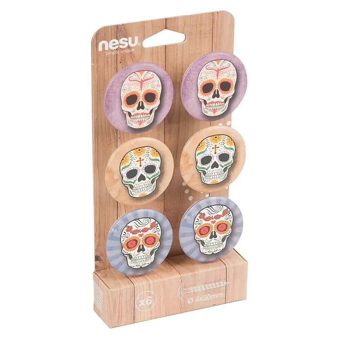Nesu Set de pomos para muebles Calaveras 6 uds. - 6 pzs., Ø x Al: 50 x 24 mm, Plástico