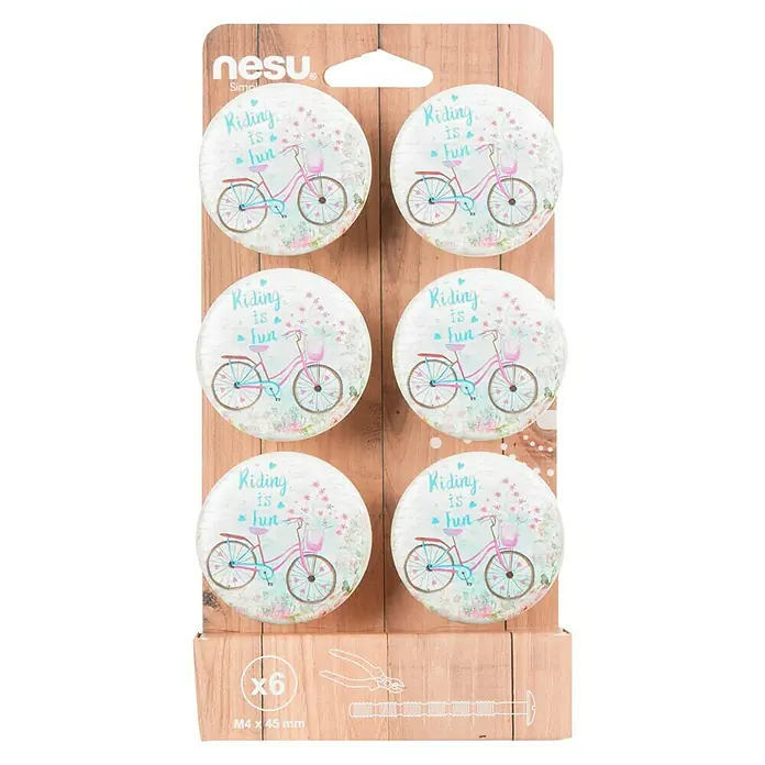 Nesu Set de pomos para muebles Bicis 6 uds. - 6 pzs., Ø x Al: 50 x 24 mm, Plástico