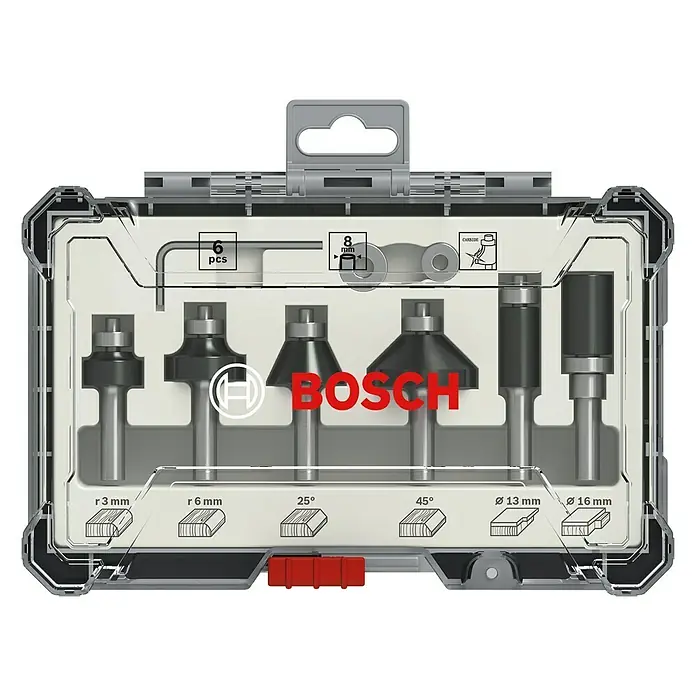 Bosch Fräser-Set Trim&Edging - 6 -tlg., Durchmesser Schaft: 8 mm - Vorderansicht