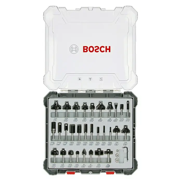 Bosch Fräser-Set Mixed - 30 -tlg., Durchmesser Schaft: 8 mm - Vorderansicht