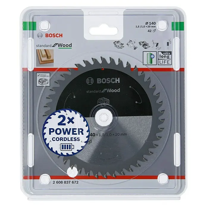 Bosch Cirkelzaagblad - Diameter: 140 mm, Boorgat: 20 mm, Aantal tanden: 42 tanden - Vooraanzicht