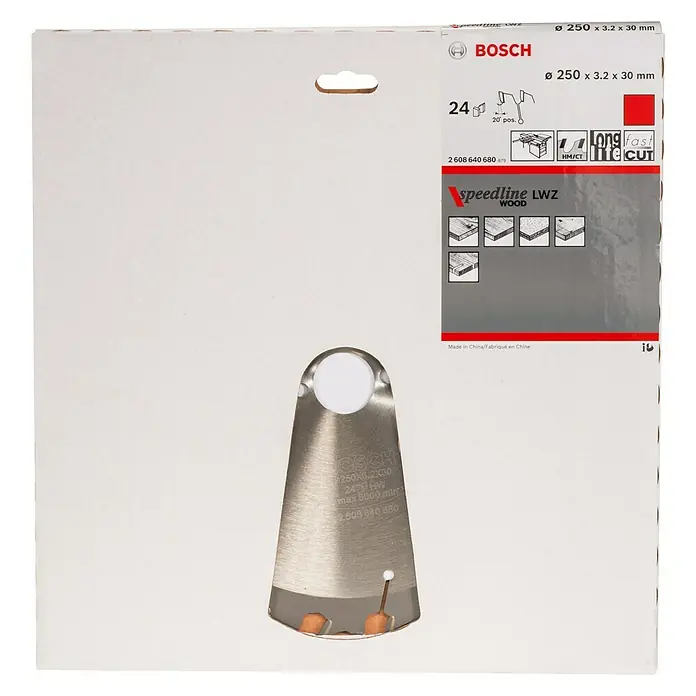 Bosch Cirkelzaagblad - Diameter: 250 mm, Boorgat: 30 mm, Aantal tanden: 24 tanden - Vooraanzicht