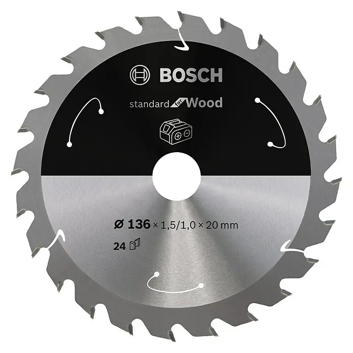 Bosch Cirkelzaagblad Standard for Wood - Diameter: 136 mm, Boorgat: 20 mm, Aantal tanden: 24 tanden - Vooraanzicht