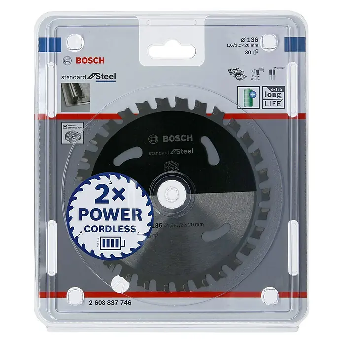 Bosch Cirkelzaagblad - Diameter: 136 mm, Boorgat: 20 mm, Aantal tanden: 30 tanden - Vooraanzicht