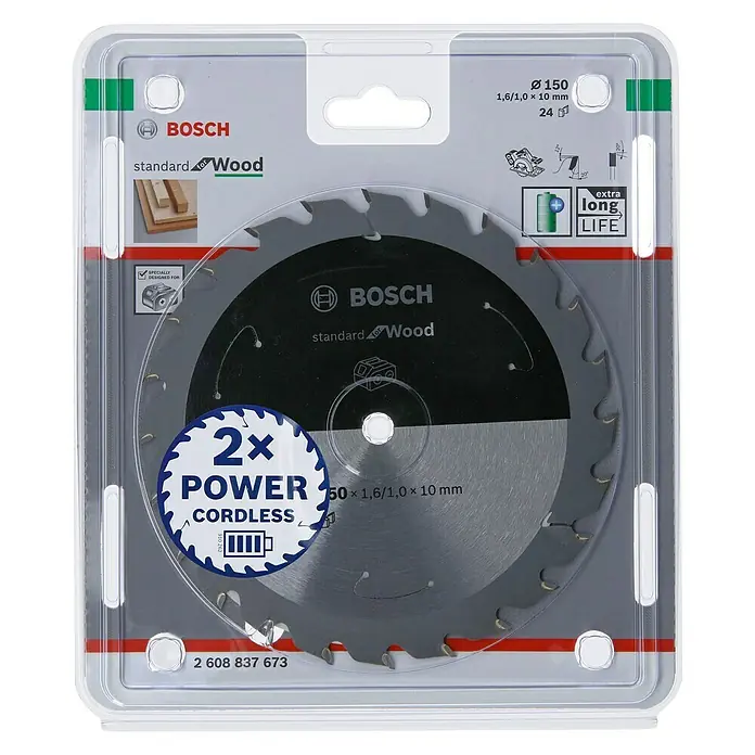 Bosch Cirkelzaagblad Standard for Wood - Diameter: 150 mm, Boorgat: 10 mm, Aantal tanden: 24 tanden - Vooraanzicht