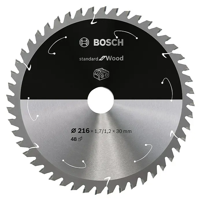 Bosch Cirkelzaagblad - Diameter: 216 mm, Boorgat: 30 mm, Aantal tanden: 48 tanden - Vooraanzicht