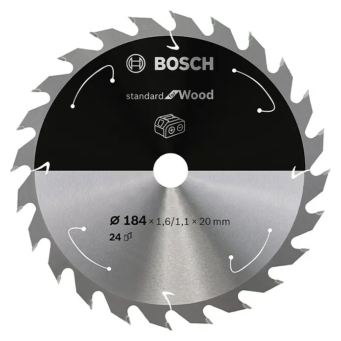 Bosch Cirkelzaagblad - Diameter: 184 mm, Boorgat: 20 mm, Aantal tanden: 24 tanden - Vooraanzicht