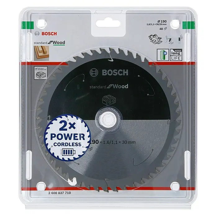 Bosch Cirkelzaagblad - Diameter: 190 mm, Boorgat: 30 mm, Aantal tanden: 48 tanden - Vooraanzicht