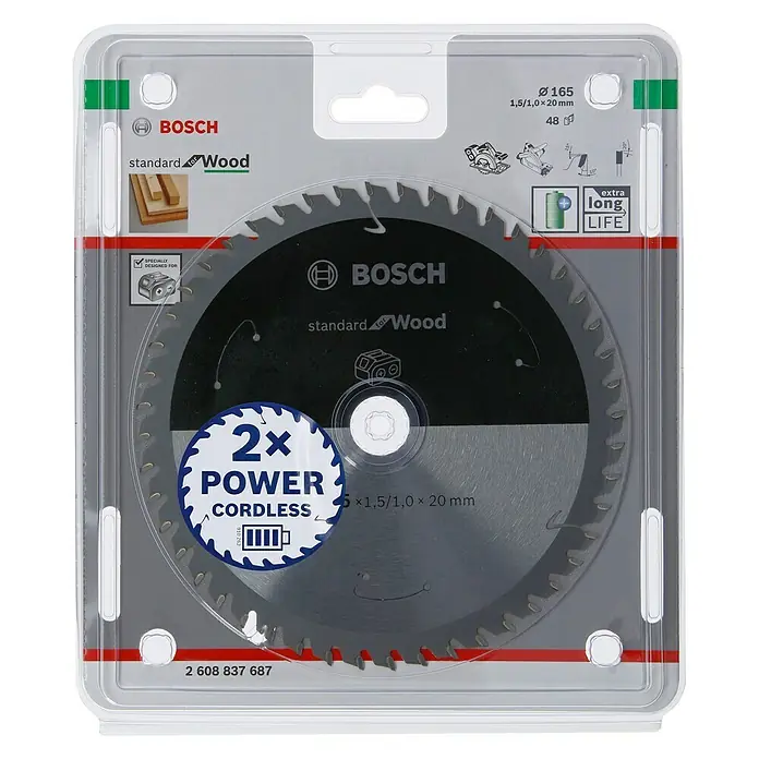 Bosch Cirkelzaagblad - Diameter: 165 mm, Boorgat: 20 mm, Aantal tanden: 48 tanden - Vooraanzicht