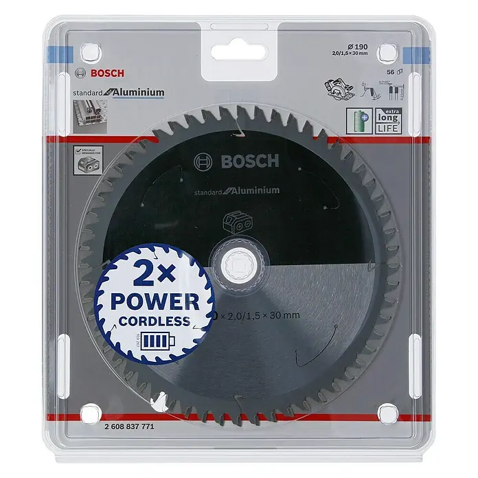 Bosch Cirkelzaagblad - Diameter: 190 mm, Boorgat: 30 mm, Aantal tanden: 56 tanden - Vooraanzicht