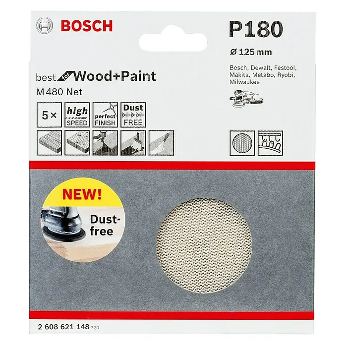 Bosch Schleifblätter M480 Best for Wood - Durchmesser: 125 mm, Körnung: 180, 5 Stk. - Vorderansicht