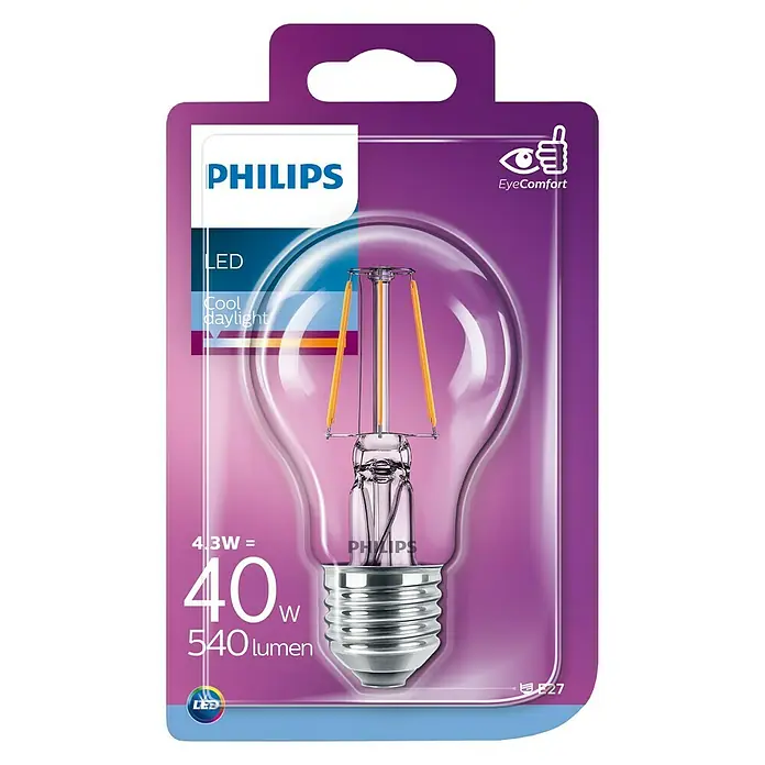 Philips Bombilla LED Vintage - 4,3 W, E27, Color de luz: Blanco frío, No regulable, Redonda
