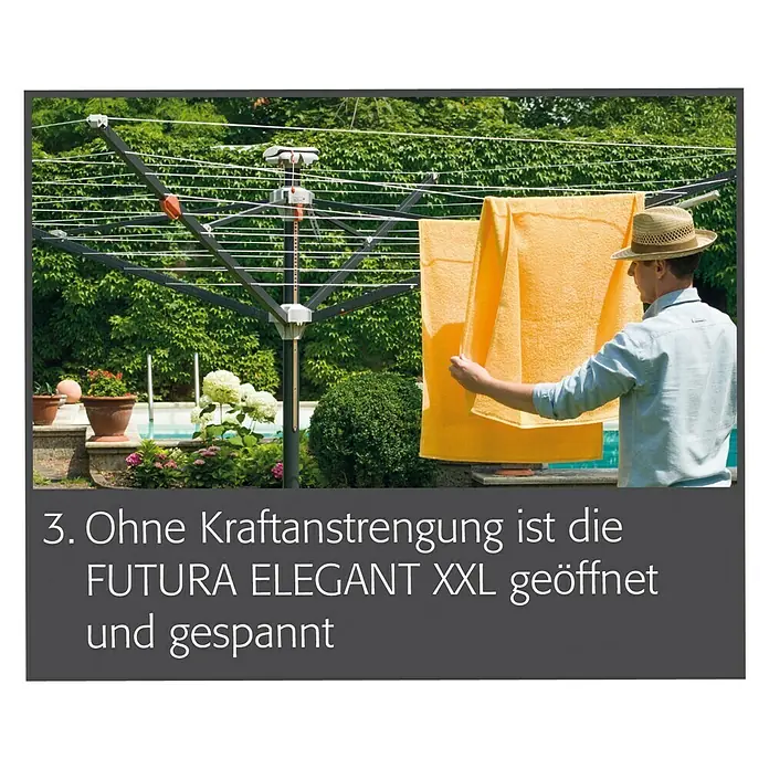 Juwel Wäschespinne Futura Elegant XXL - Belastbarkeit: 5 - 6 Waschmaschinenfüllungen, Länge Wäscheleine: 51,5 m, Durchmesser offen: 235 cm