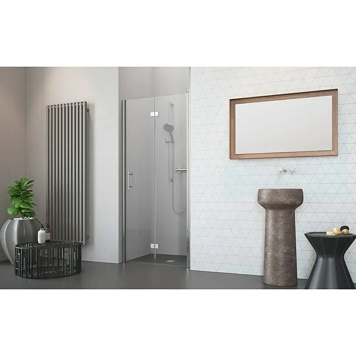 Camargue Vario Dusch-Falttür S52 - 80 x 195 cm, Beschichtet, Stärke: 6 mm, Silber