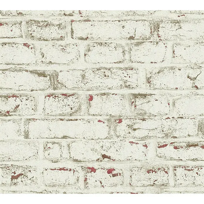 AS Creation Trendwall Vliestapete Mauerwerk - Weiß/Rot, Steinoptik, 10,05 x 0,53 m - Detailaufnahme