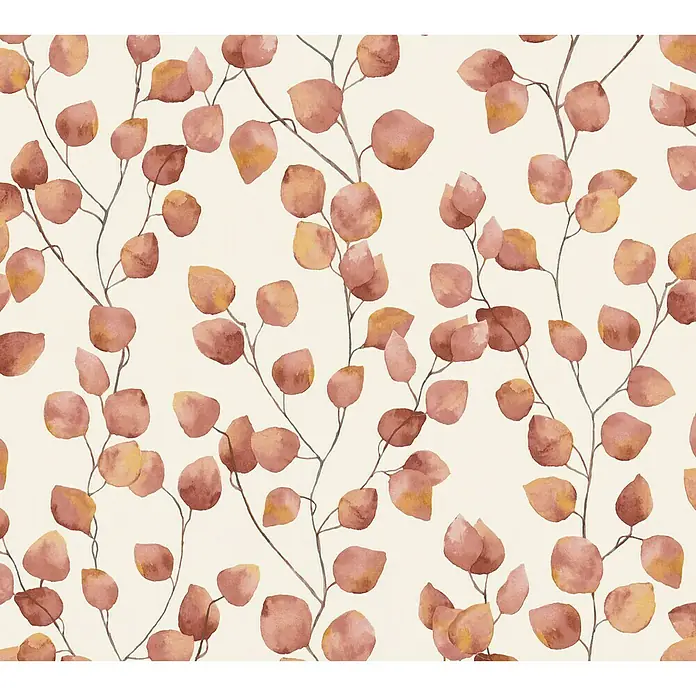AS Creation Greenery Vliestapete Blätterranke - Beige/Rot, Floral, 10,05 x 0,53 m - Detailaufnahme