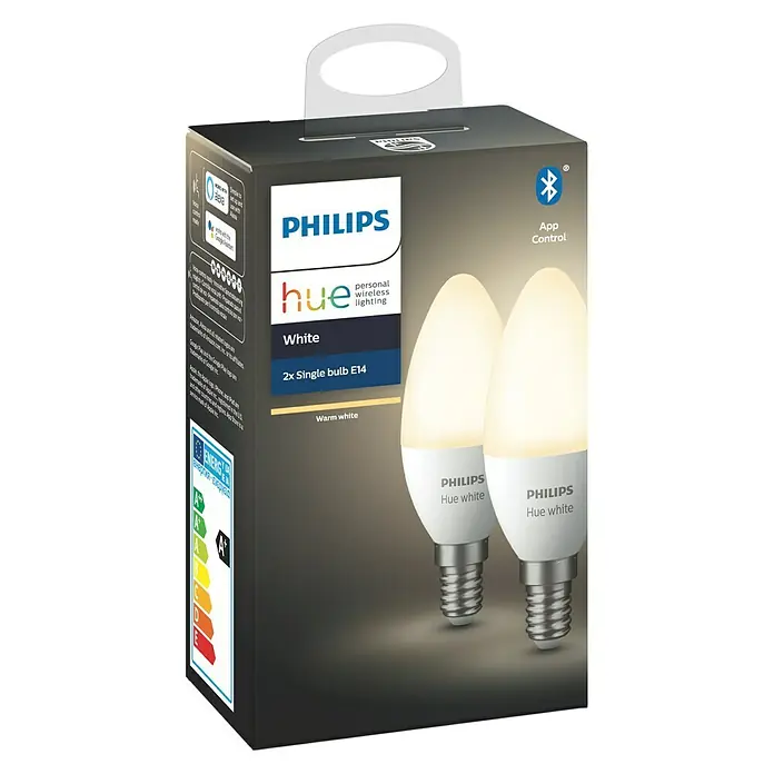 Philips Hue Ledlamp White - E14, 5,5 W, Warm wit, Dimbaar, 2 stk. - Vooraanzicht