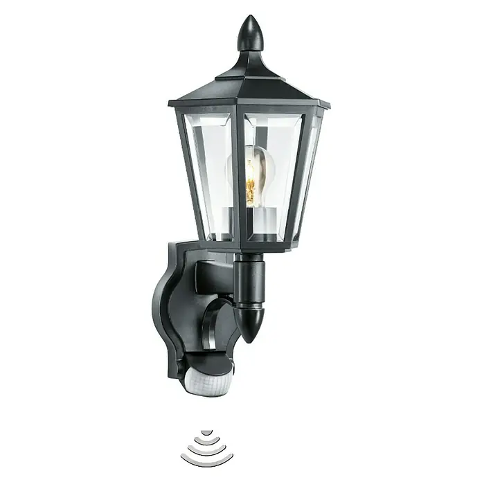 Steinel Zunanja stenska svetilka s senzorjem [SI] L 15 SW - 60 W, 240 x 190 x 410 mm, Črne barve, IP44 - Pogled od spredaj