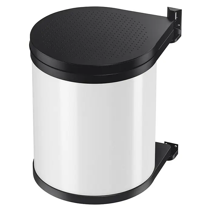 Hailo Einbaumülleimer Compact-Box - 15 l, Weiß/Schwarz, Rund, Metall - Vorderansicht