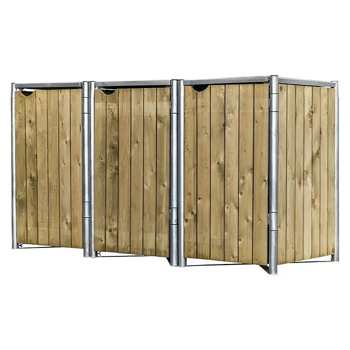 Hide Mülltonnenbox - 63,4 x 181,5 x 115,2 cm, Passend für: 3 Mülltonnen 110 - 140 l, Natur, Holz - Rechte Seitenansicht