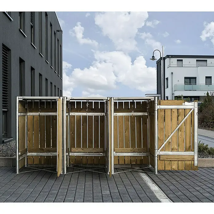 Hide Mülltonnenbox - 80,7 x 209,1 x 115,2 cm, Passend für: 3 Mülltonnen 180 - 240 l, Holz, Natur - Anwendungsbeispiel