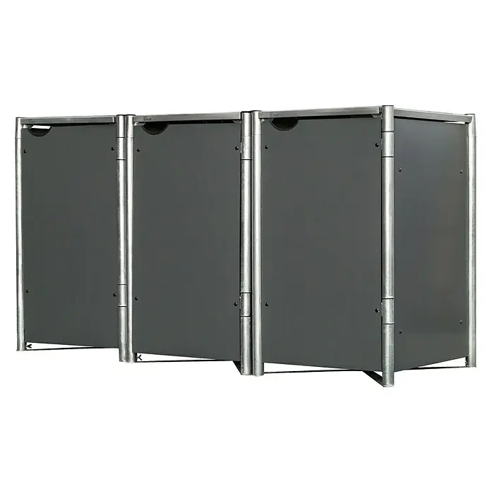 Hide Mülltonnenbox - 63,4 x 181,2 x 115,2 cm, Passend für: 3 Mülltonnen 110 - 140 l, Kunststoff, Grau - Rechte Seitenansicht