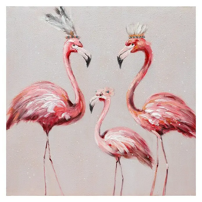 Cuadro pintado a mano Dipinto - Flamingos, An x Al: 80 x 80 cm