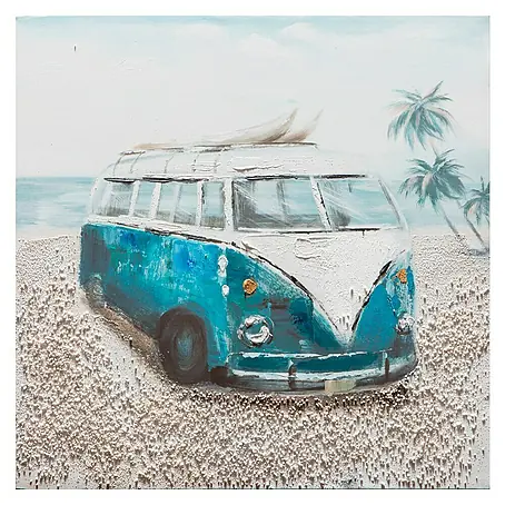 Cuadro pintado a mano Dipinto Coche blue al mar