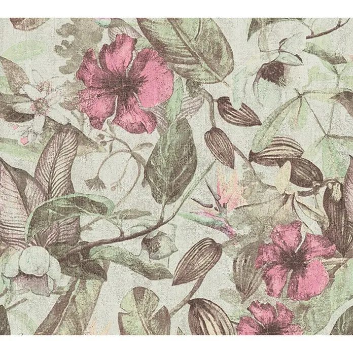 AS Creation Greenery Vliestapete Dschungelblüte - Grau/Grün, Floral, 10,05 x 0,53 m - Detailaufnahme