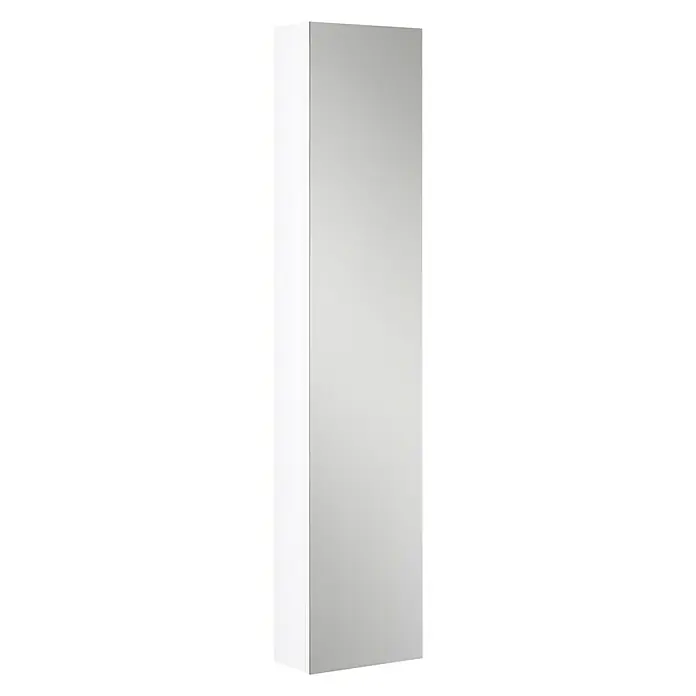 Camargue Spiegel-Hochschrank Orion - 31 x 16,5 x 147 cm, 1 Kristallglas-Spiegeltür, Weiß, Glänzend - Vorderansicht