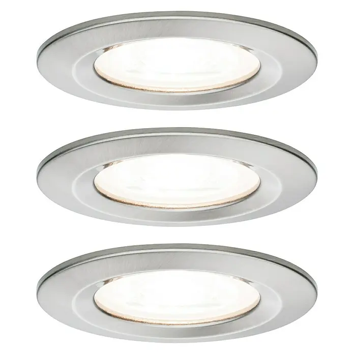 Paulmann LED-Einbauleuchten-Set Nova - 6,5 W, Eisen gebürstet, 3 Stk., Warmweiß, Durchmesser: 7,8 cm - Vorderansicht