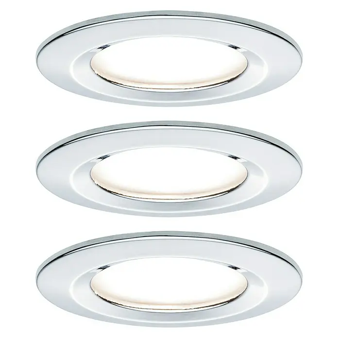 Paulmann LED-Einbauleuchten-Set Nova - 6,5 W, Chrom, 3 Stk., Warmweiß, Durchmesser: 7,8 cm - Vorderansicht
