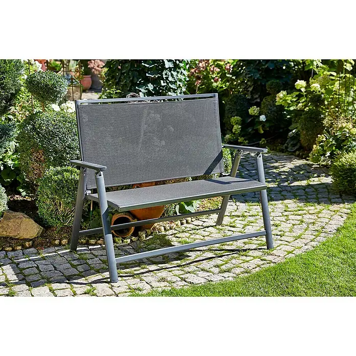 Sunfun Maja Banco de jardín 2 plazas - An x Pr x Al: 119 x 67 x 96 cm, Antracita, Abatible