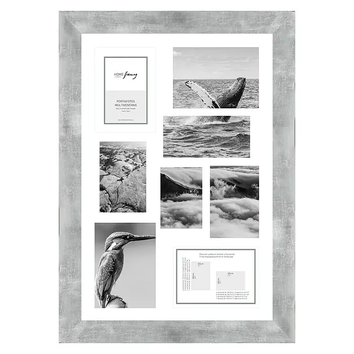 Collagerahmen - Silber, 60 x 40 cm, 8 Fotoplatzhalter, Holz - Vorderansicht