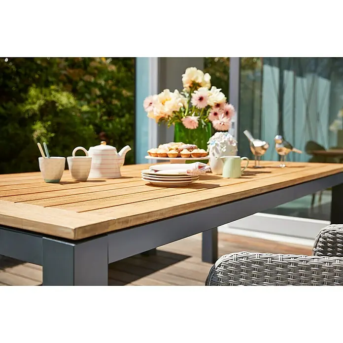 Sunfun Gartentisch Lynn - L x B: 220 x 100 cm, Akazie, Teakbraun, Anthrazit