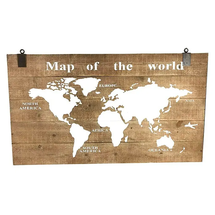 Cuadro de madera Mundi - Mapa del mundo, An x Al: 140 x 80 cm