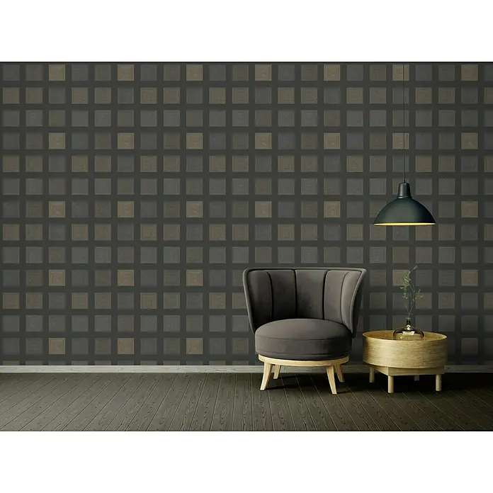 AS Creation Ethnic Origin Vliestapete Quadrate - Metallic/Schwarz, Grafisch, 10,05 x 0,53 m - Stimmungsaufnahme