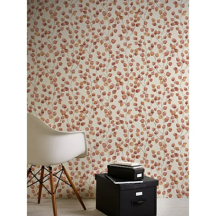 AS Creation Greenery Vliestapete Blätterranke - Beige/Rot, Floral, 10,05 x 0,53 m - Stimmungsaufnahme