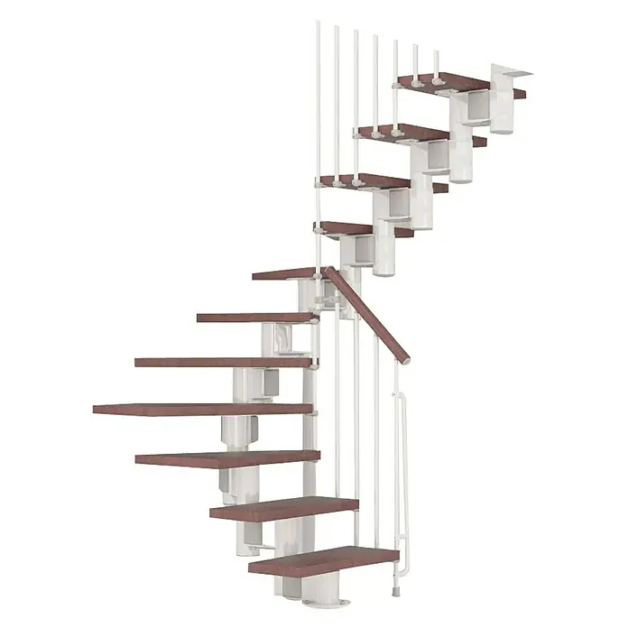 Fontanot Arké Escalera principal Kompact U89 - Ancho: 89 cm, Blanco, En espiral 2/4, Color peldaños: Haya oscura, Altura de planta: 191 cm - 303 cm