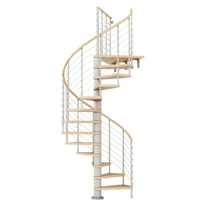 Fontanot Arké Escalera de caracol Kloe - Diámetro: 120 cm, Gris metálico, Color peldaños: Haya clara, Altura de planta: 253 cm - 306 cm