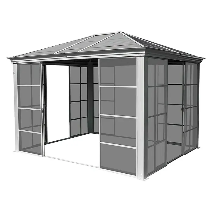 Sojag Pavillon Striano 12 x 14 - L x B x H: 427 x 362 x 296 cm, Champagner, Walmdach - Rechte Seitenansicht