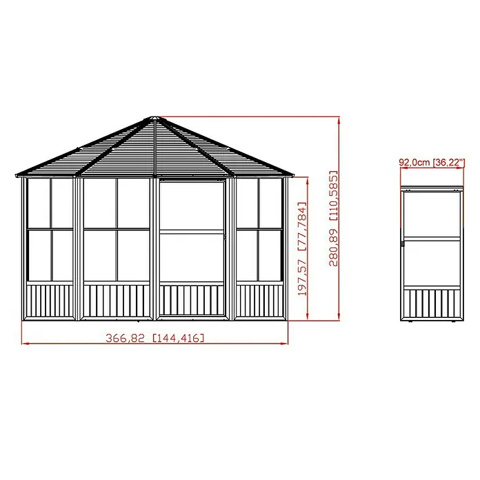 Sojag Pavillon Charleston 12 x 12 - L x B x H: 384 x 384 x 281 mm, Anthrazit, 8-Eck-Dach