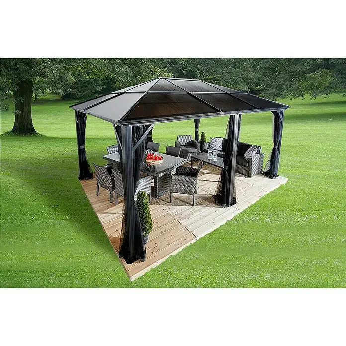 Sojag Pavillon Meridien 12 x 16 - L x B x H: 485 x 365 x 270 cm, Anthrazit, Walmdach - Linke Seitenansicht