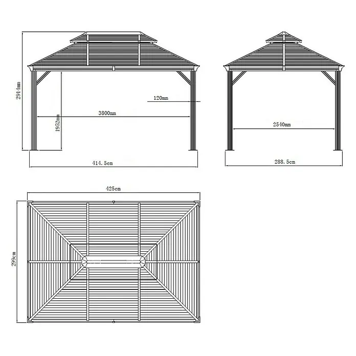 Sojag Pavillon Mykonos 12 x 16 - L x B x H: 484 x 364 x 306 cm, Basaltgrau, Walmdach