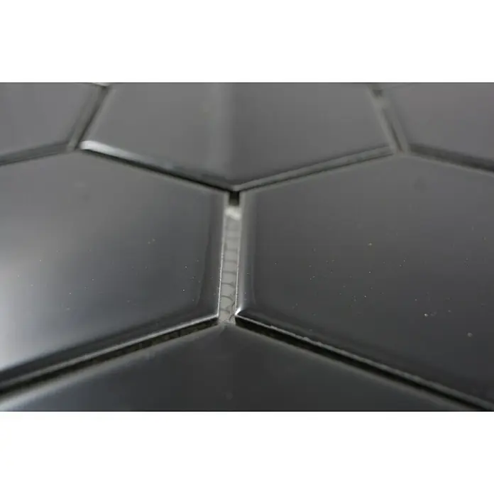 Mozaïektegel zeshoek Uni HX 110 - 25,6 x 29,55 cm, Zwart, Glanzend - Close-up