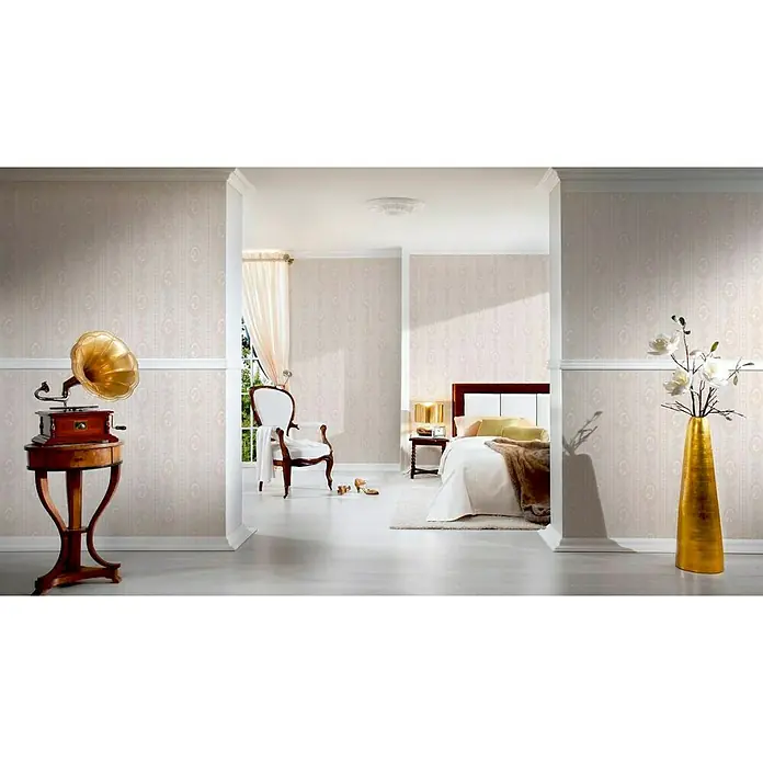 AS Creation Strukturtapete Belle Epoque - Beige/Creme/Weiß, Ornament, L x B: 10,05 x 0,53 m